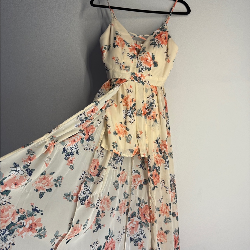 Floral Maxi Dress in Cream and Pink